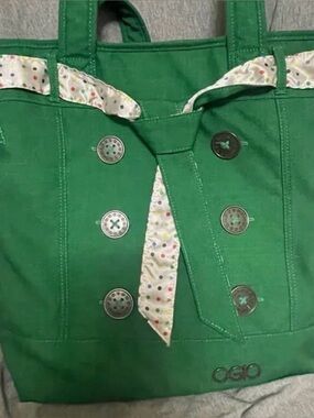 OGIO Green Canvas Tote with Polka Dot Trim